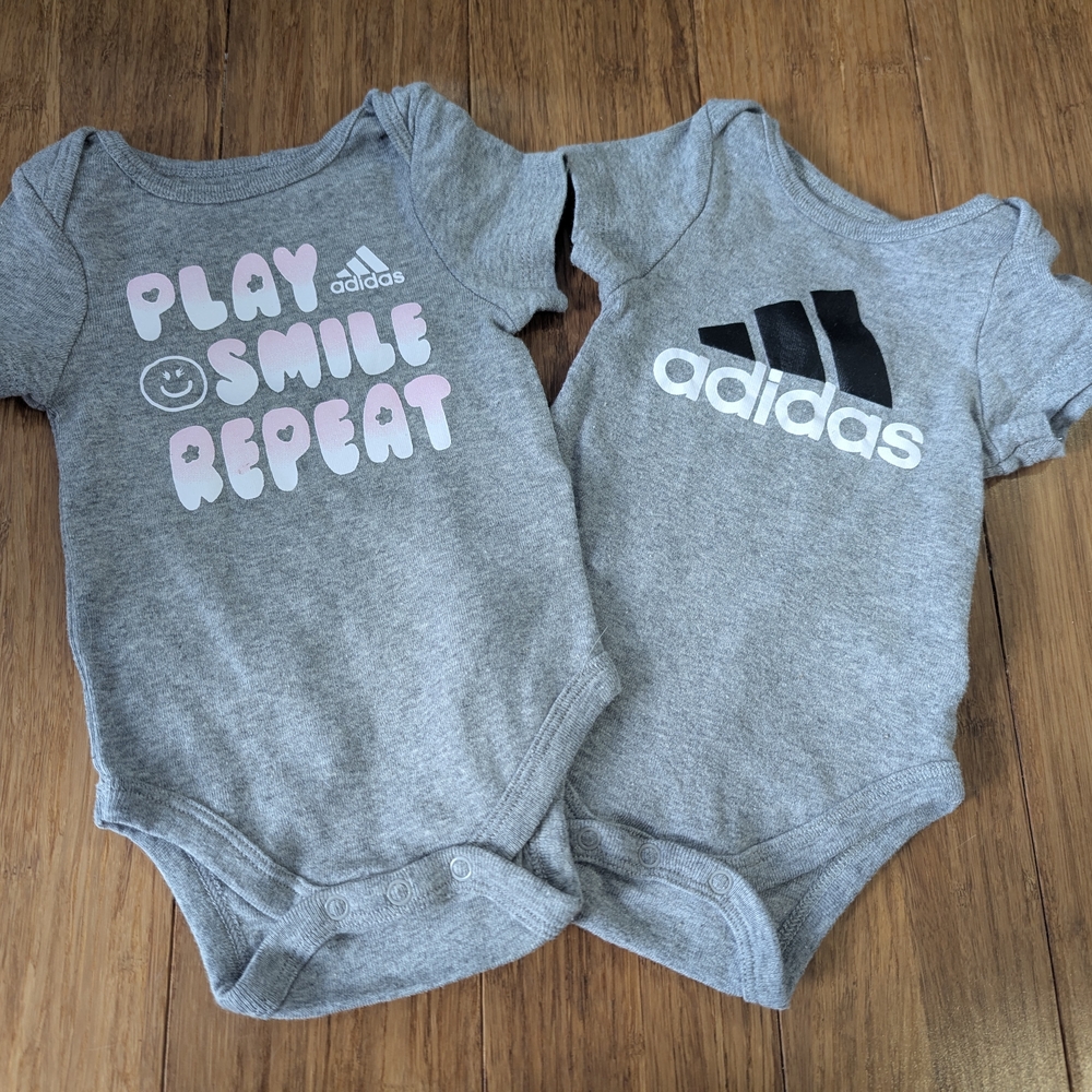 Set of 2 Adidas Gray Baby Bodysuits size 3/3-6 months